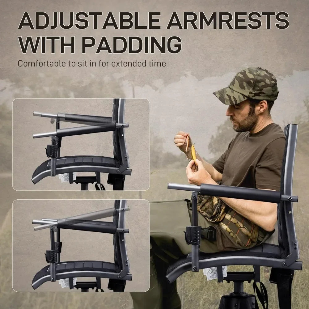 Customizable 360° Silent Swivel Hunting Chair for Blinds, Adjustable Folding Hunting Seats for Outdoor Activities, Fishing, Supp