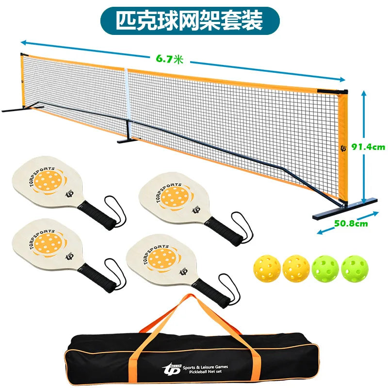 Portable Pickleball Set with 4 Wood Paddles & Balls Complete Outdoor Game Kit with Carry Bag for Backyard Camping Fun