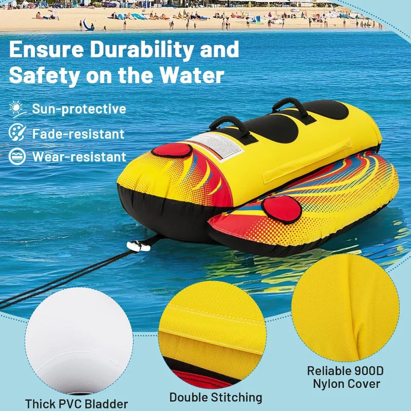 Goplus Inflatable Towable Tubes for Boating,1-2 Rider Hot Dog Tube for Boat to Pull,Water Sports Banana Boat w/ EVA-Padded Seats