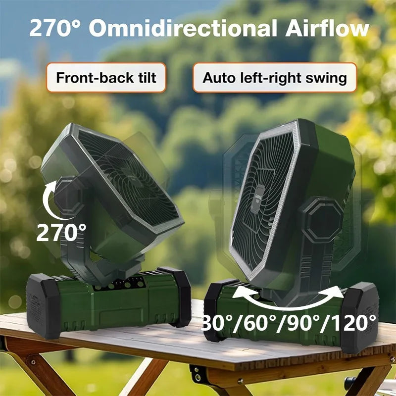 20000mAh Camping Fan with LED Lantern, Rechargeable Battery Operated Oscillating with Remote Hook Steroage Bag
