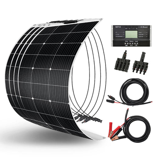 DOKIO 100Wset 200Wset 400Wset 18V flexible solar panel waterproof monocrystalline camping  12V battery charging