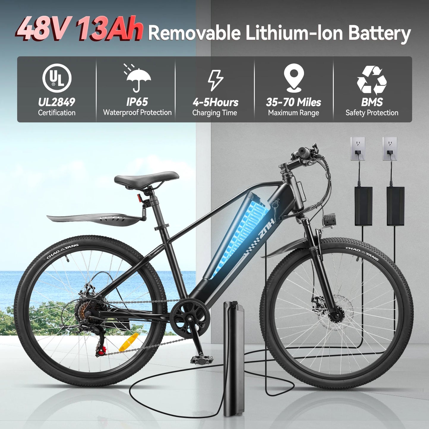 ZNH Electric Bicycle for Adults,1000W Peak Motor,48V Removable Battery,20MPH,26" Tire Electric Bike,7-Speed,50 Miles E-bike