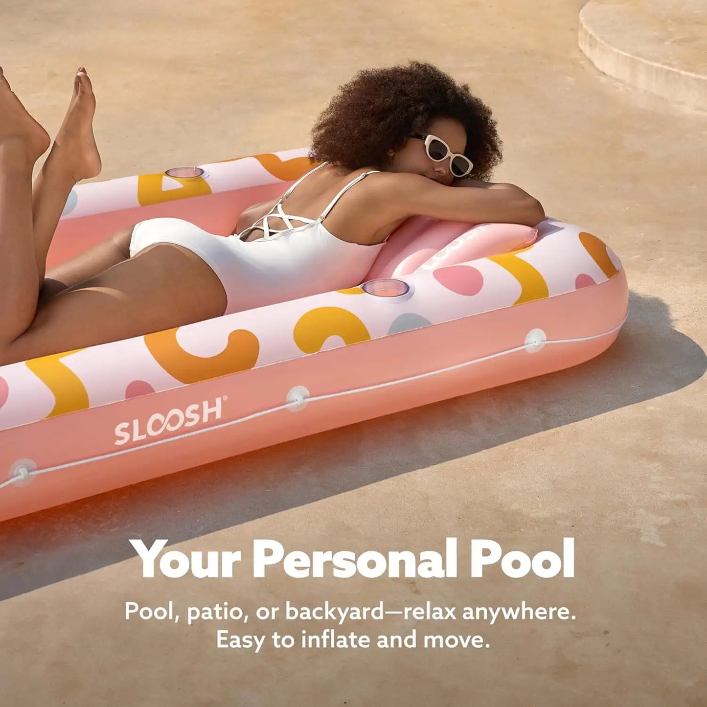 JOYFY Inflatable Tanning Pool Lounger Float 70" x 46" Pool Floats Adult 4 in 1 Suntan Tub Raft Floatie for Water Party Gifts