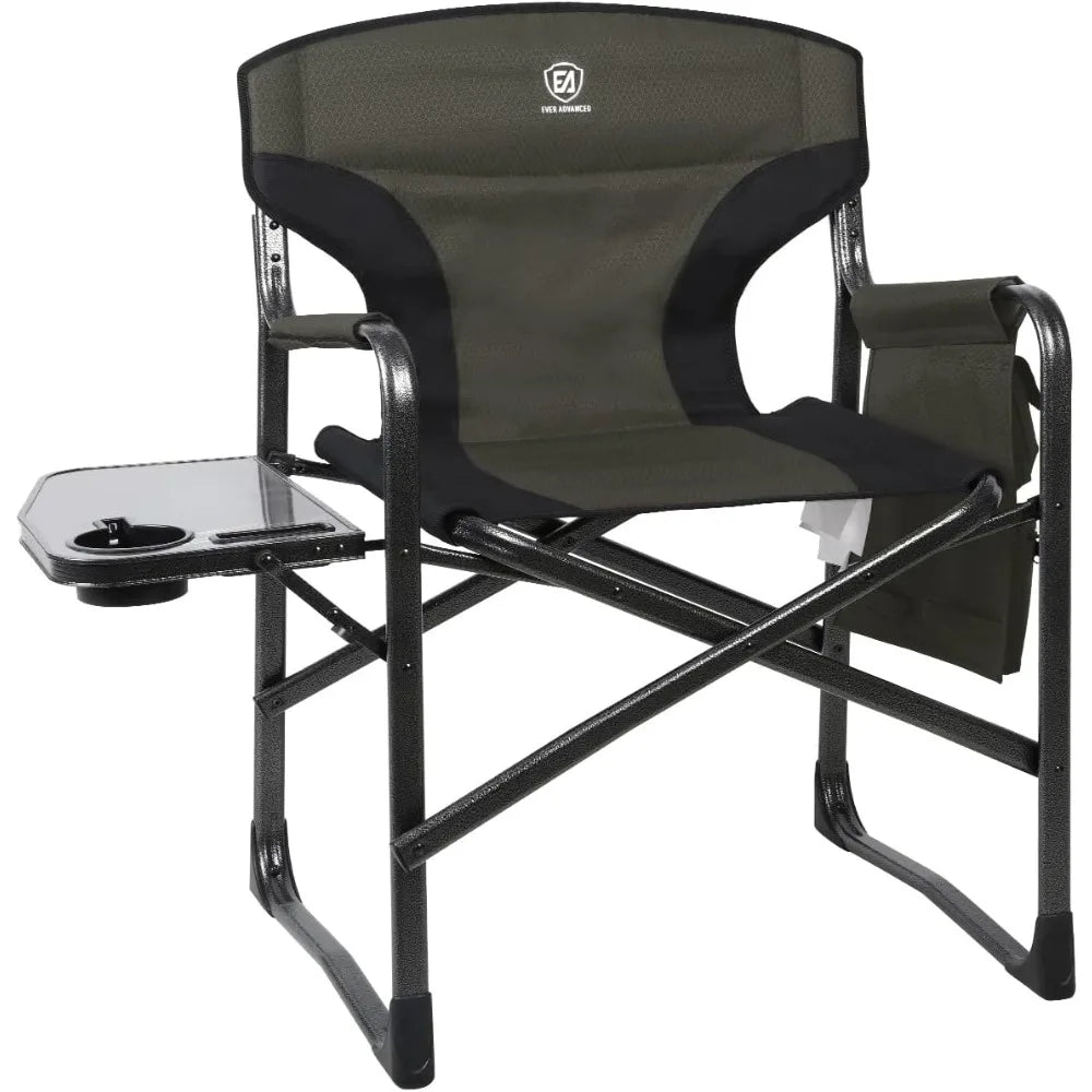 Lightweight Folding Directors Chairs Outdoor, Aluminum Camping Chair with Side Table and Storage Pouch, Heavy Duty Supports 350