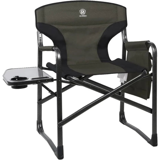 Lightweight Folding Directors Chairs Outdoor, Aluminum Camping Chair with Side Table and Storage Pouch, Heavy Duty Supports 350