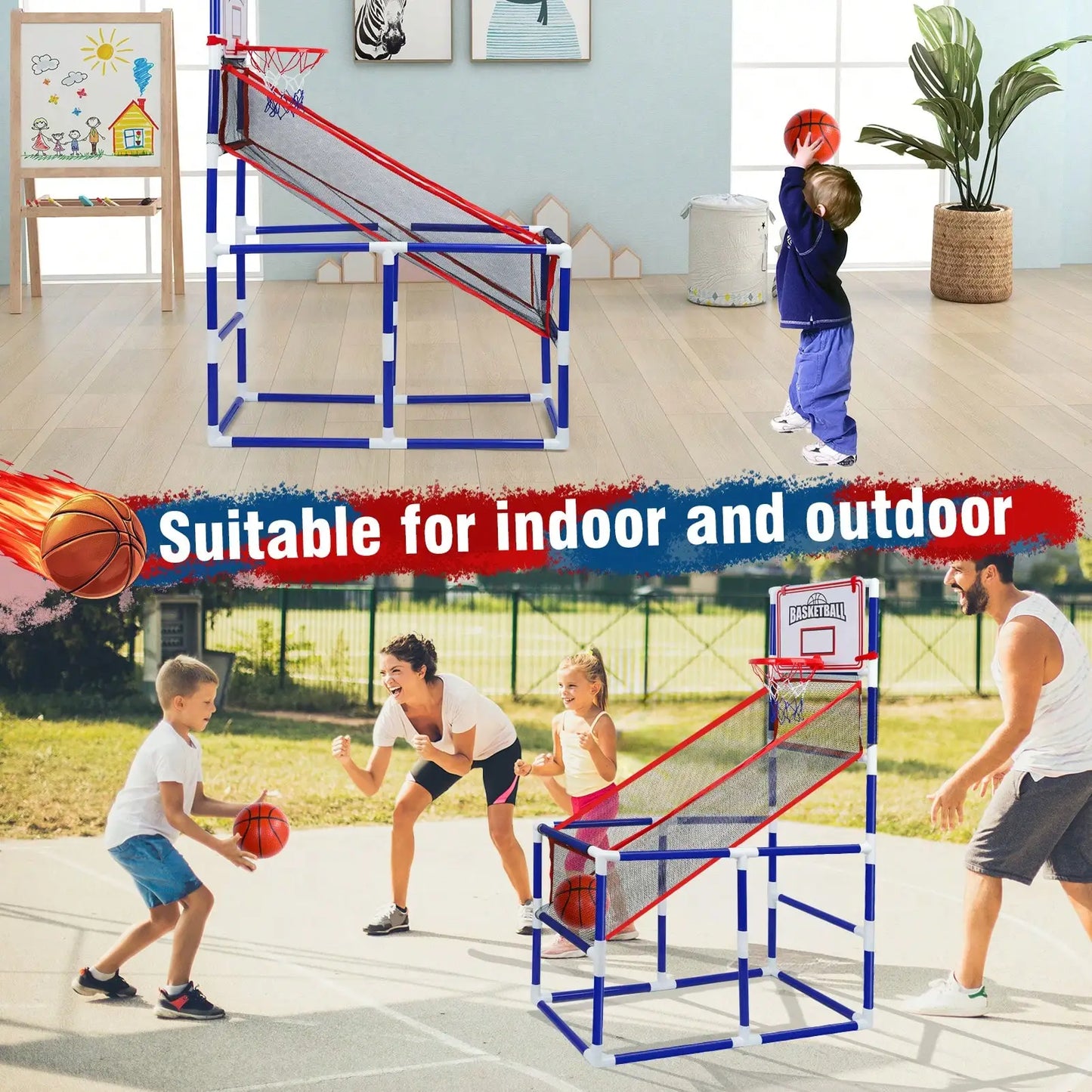 Kids Basketball Game Set With 4 Balls, Adjustable Toy Game Sport With Storage For 3 To 6 Years Old, Kids Basketball Hoop