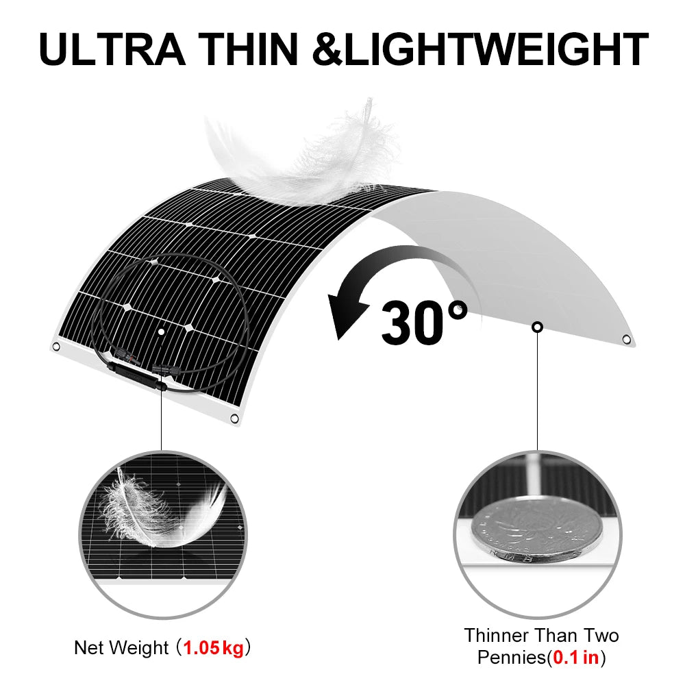 DOKIO 100Wset 200Wset 400Wset 18V flexible solar panel waterproof monocrystalline camping  12V battery charging