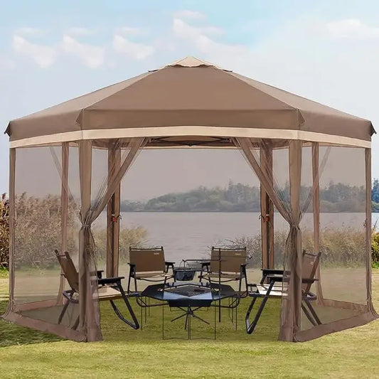 Pop up Canopy, 12X12 Pop up Tent with Mesh Walls, 6 Sides Gazebo, Patented 1 Step Lock Tech, Screened House for Outdoor/Camping